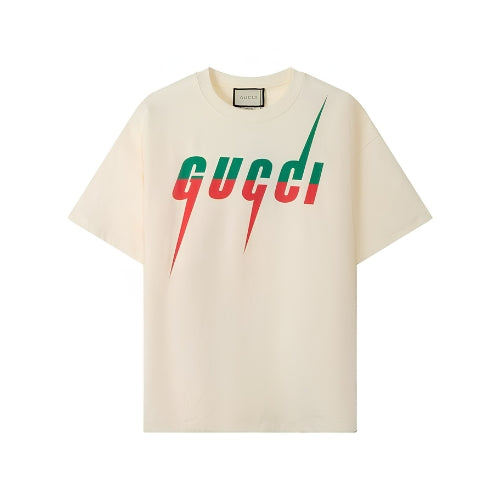 T-shirt Gucci oversize écru avec logo graphique vert et rouge